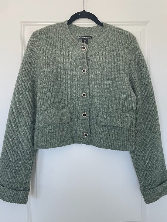 Christian Lacroix Sweaters - Christian Lacroix Green Wool Blend Cropped Button Sweater – Women’s L
